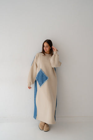 Back in Blue dress in beige - Lillyscarfofficial