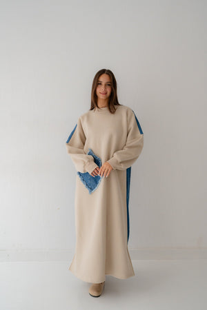 Back in Blue dress in beige - Lillyscarfofficial