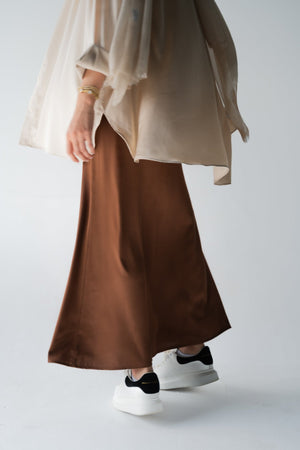 Chocolate Brown Satin Skirt - Lillyscarfofficial