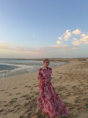 Golden sun Chiffon Dress - Lillyscarfofficial