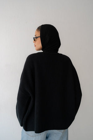 KNIT CARDIGAN WITH BOW IN BLACK - Lillyscarfofficial