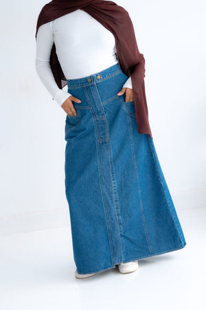 LONG DENIM SKIRT IN DARK BLUE - Lillyscarfofficial