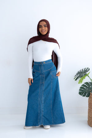 LONG DENIM SKIRT IN DARK BLUE - Lillyscarfofficial