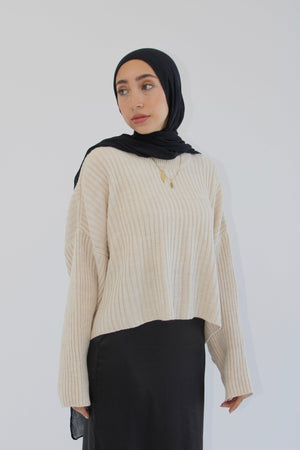 SHORT KNIT SWEATER IN BEIGE - Lillyscarfofficial