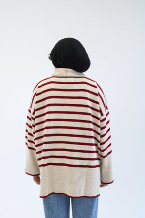Soft Striped Pullover in burgundy - Lillyscarfofficial