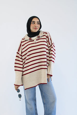 Soft Striped Pullover in burgundy - Lillyscarfofficial