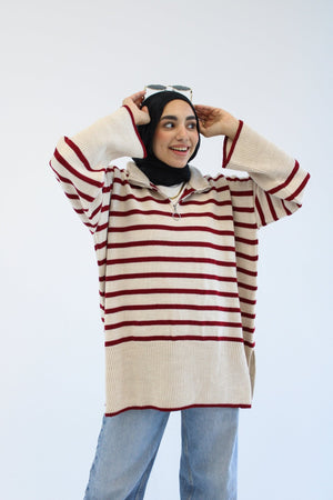 Soft Striped Pullover in burgundy - Lillyscarfofficial