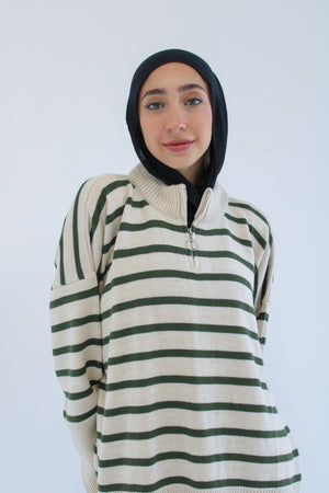 Soft Striped Pullover in olive - Lillyscarfofficial