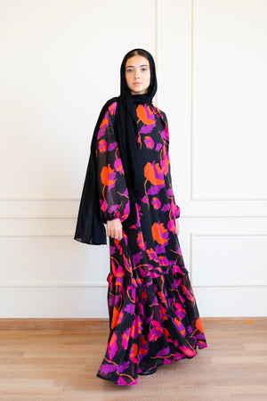 Summer Printed chiffon Dress - Orange - Lillyscarfofficial