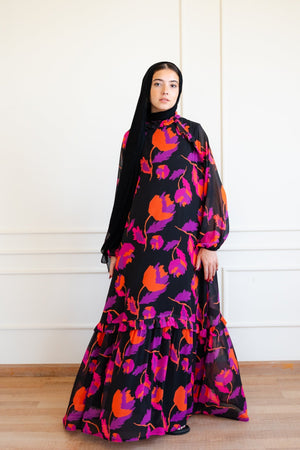 Summer Printed chiffon Dress - Orange - Lillyscarfofficial