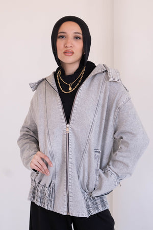 Washed Light Grey Denim Jacket - Lillyscarfofficial
