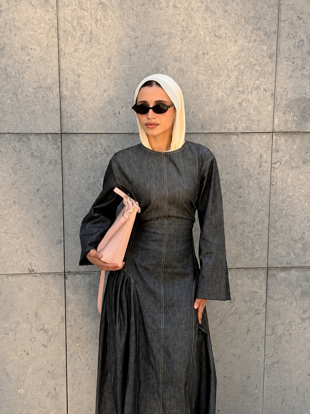 denim long sleeve maxi dress