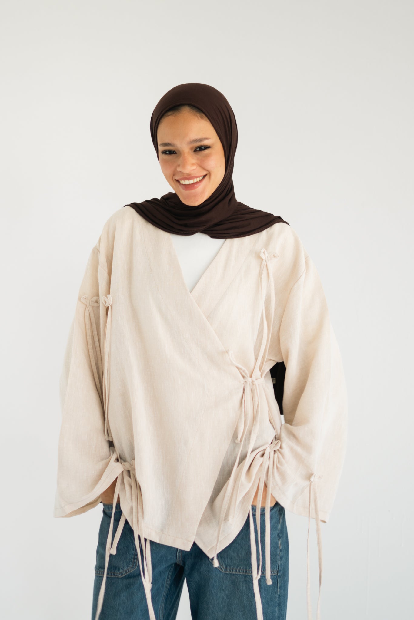 Linen Bow Wrap Top