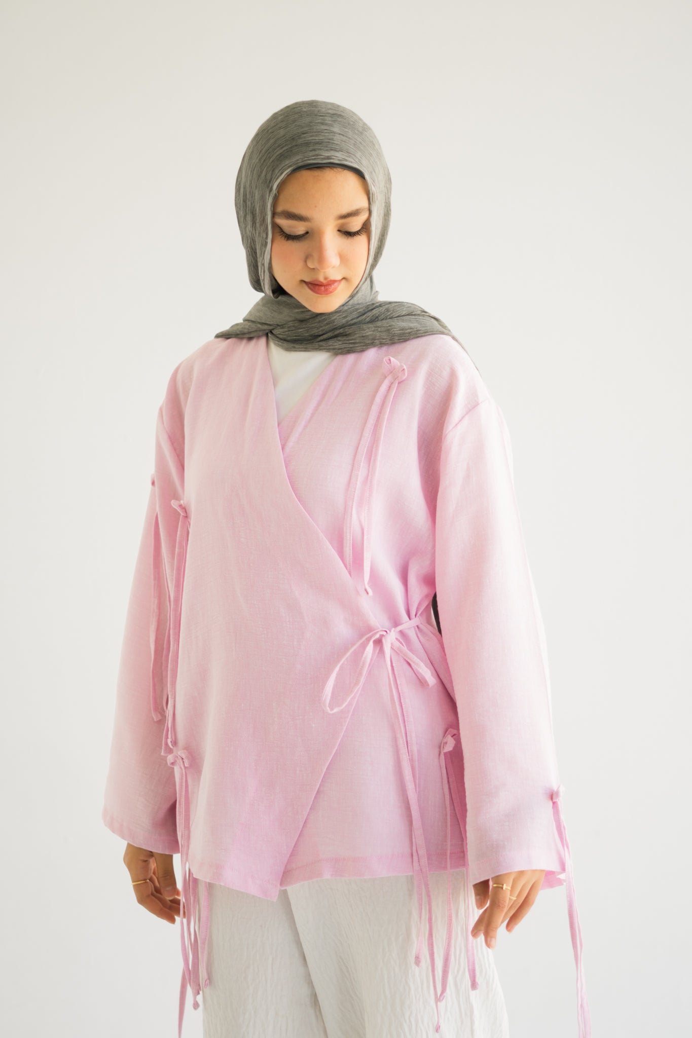 Linen Bow Wrap Top