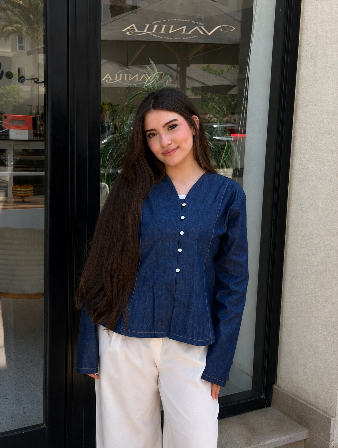 Pleated Denim Blouse