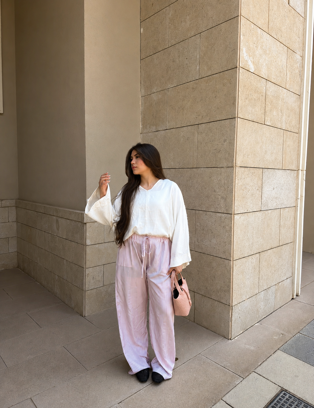 STRIPED WIDE-LEG TROUSERS