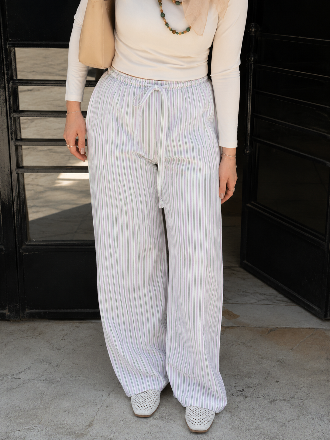 STRIPED WIDE-LEG TROUSERS