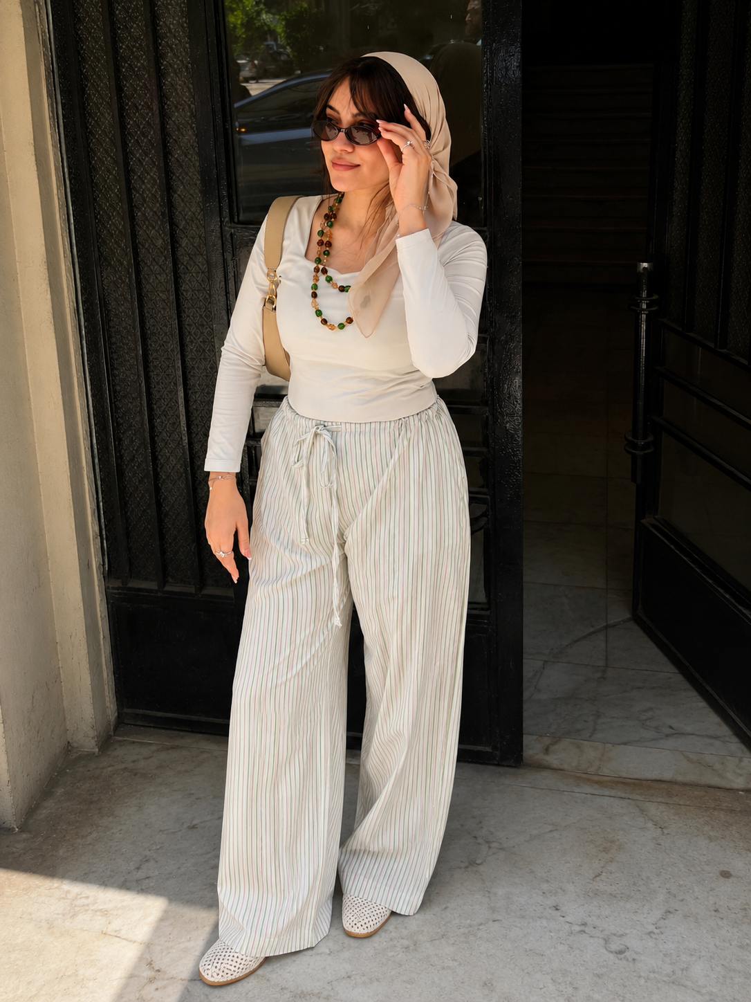 STRIPED WIDE-LEG TROUSERS