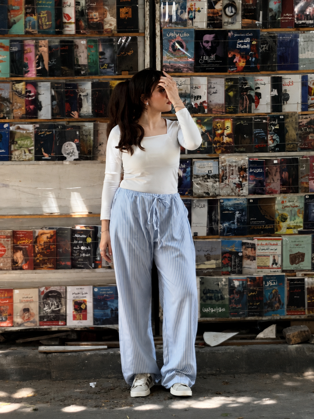 STRIPED WIDE-LEG TROUSERS