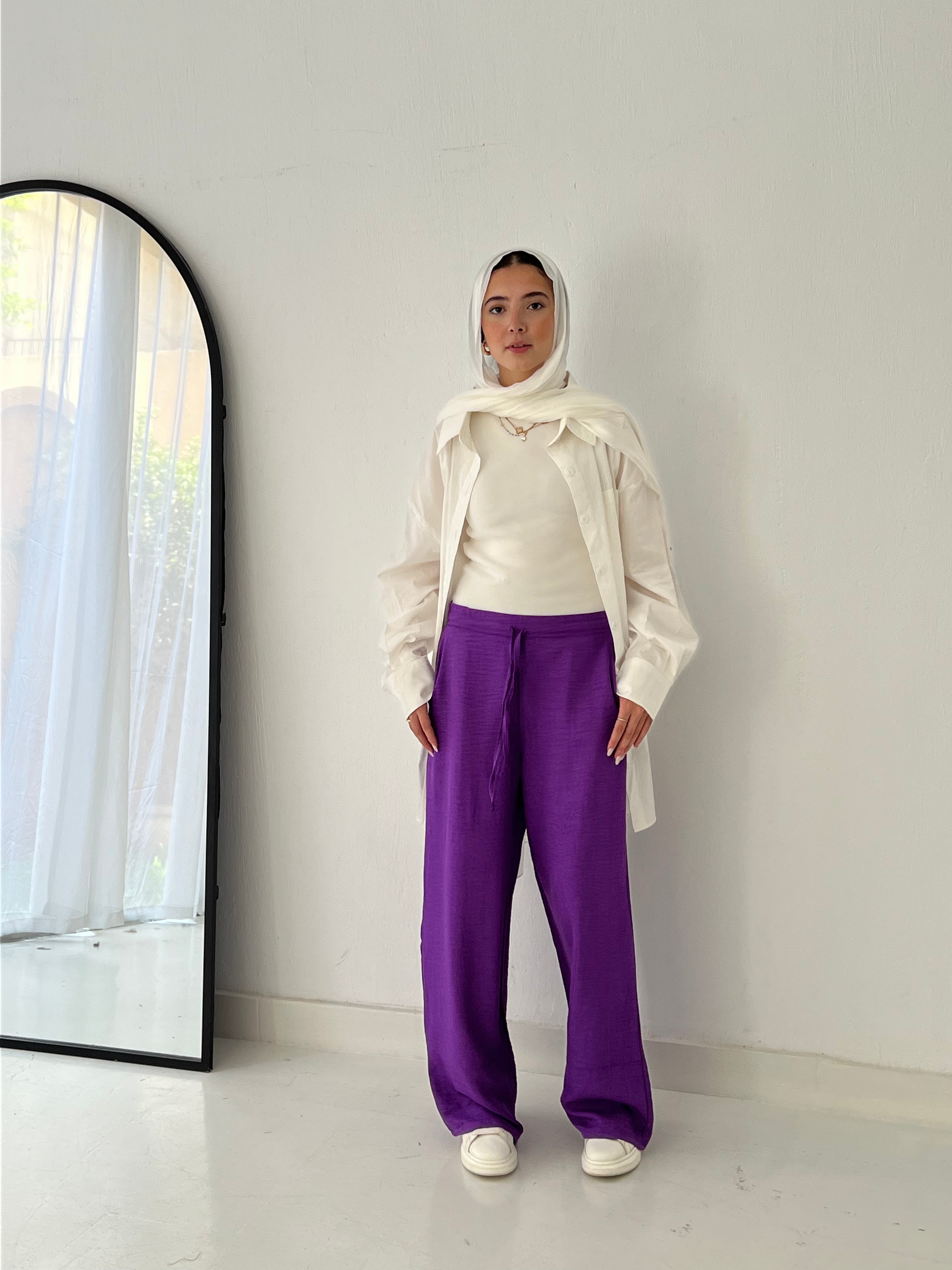 LINEN PANTS-PURPLE