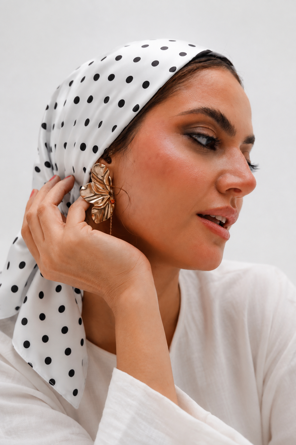 Polka-Dot Square Scarf In White