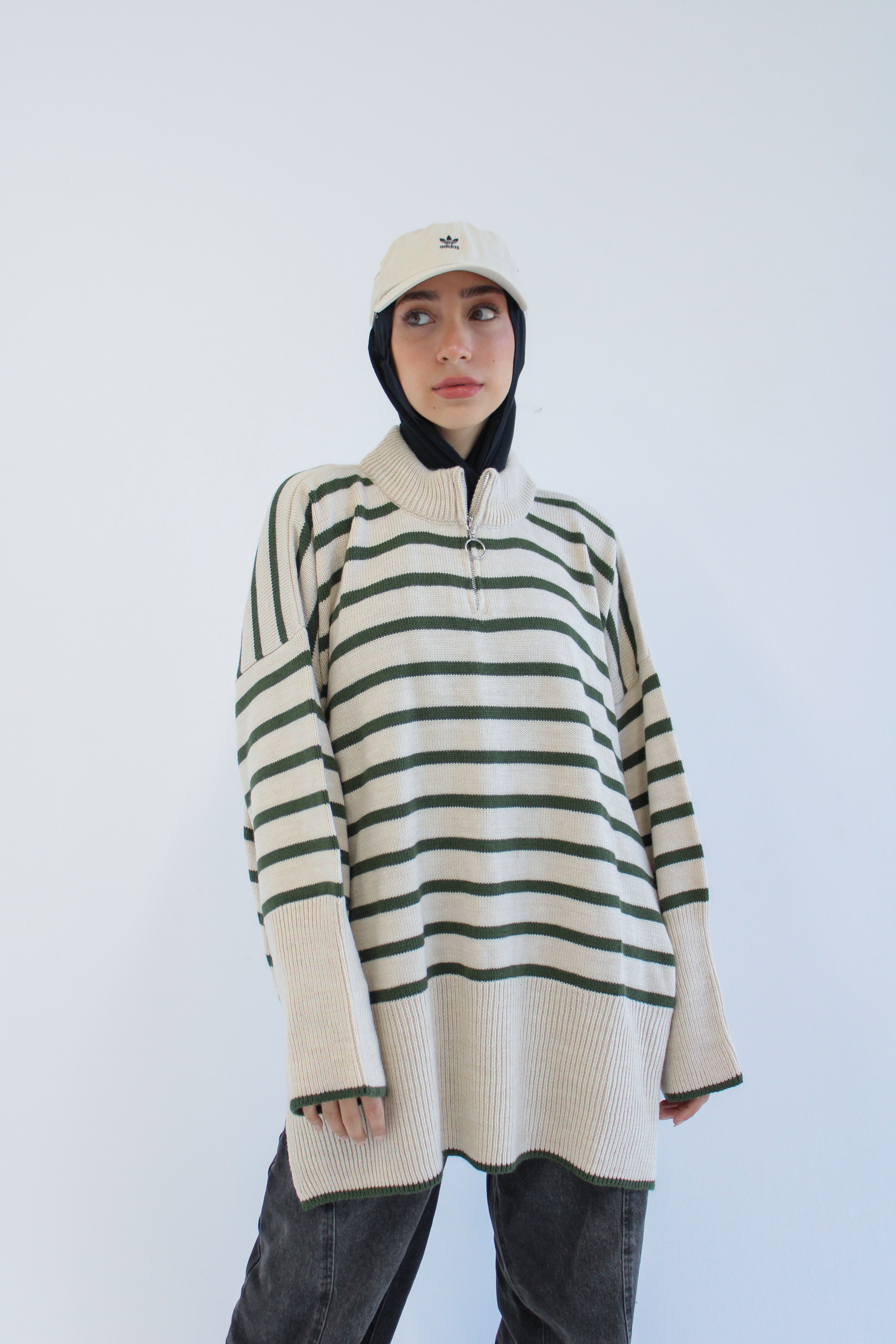 Soft Striped Pullover in olive