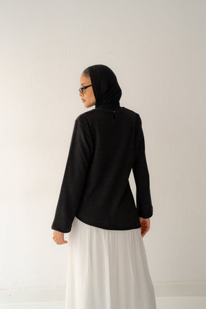 Asymmetrical knit x chiffon dress(black&white) - Lillyscarfofficial