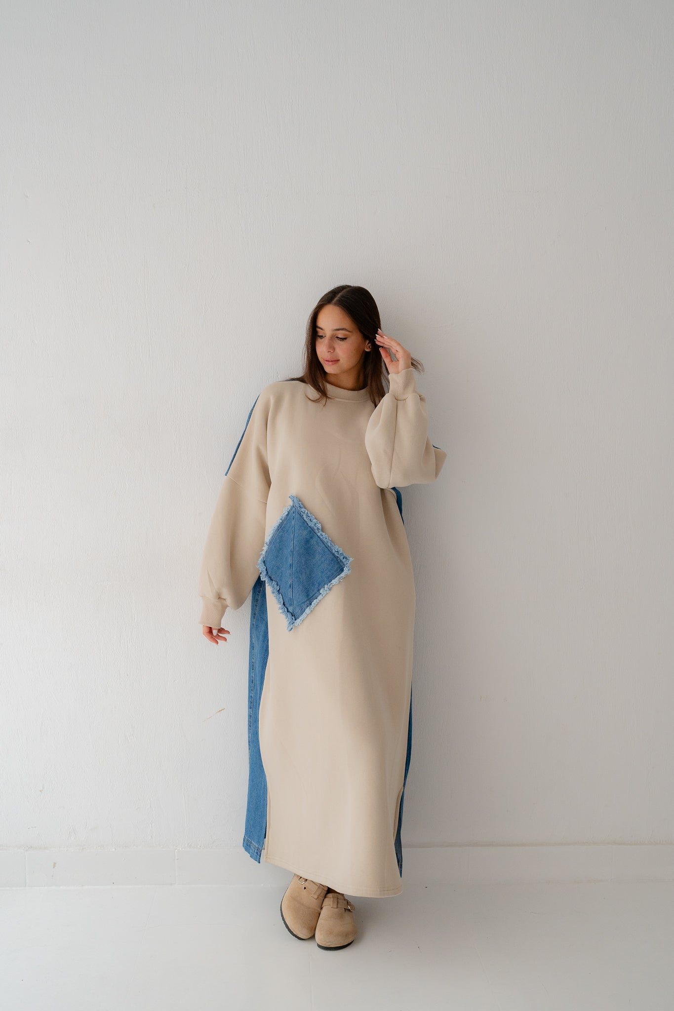 Back in Blue dress in beige - Lillyscarfofficial