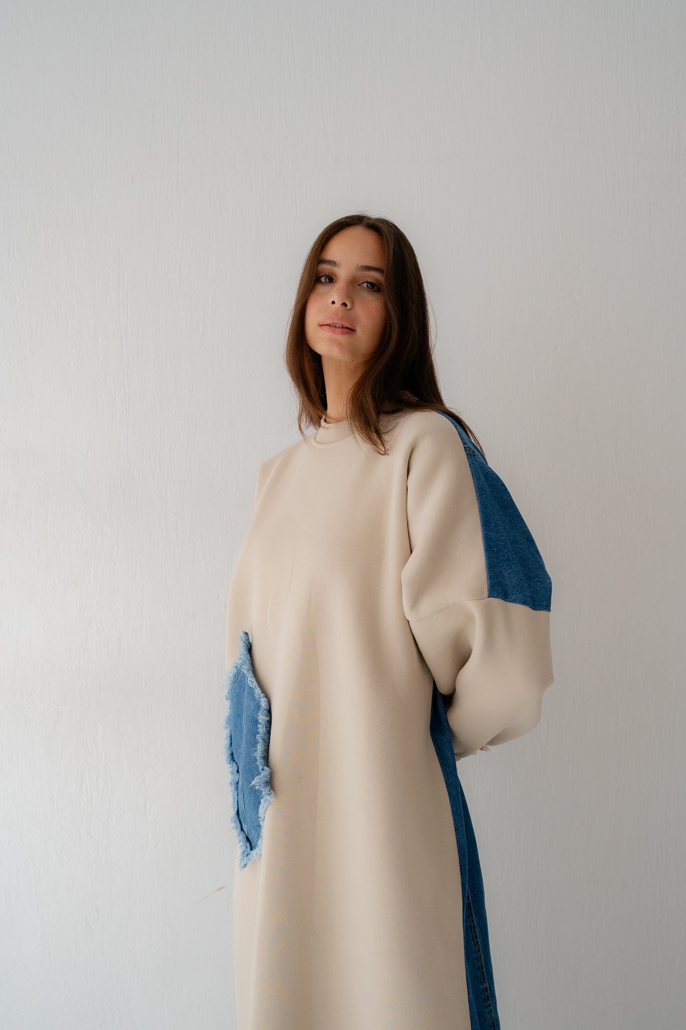 Back in Blue dress in beige - Lillyscarfofficial