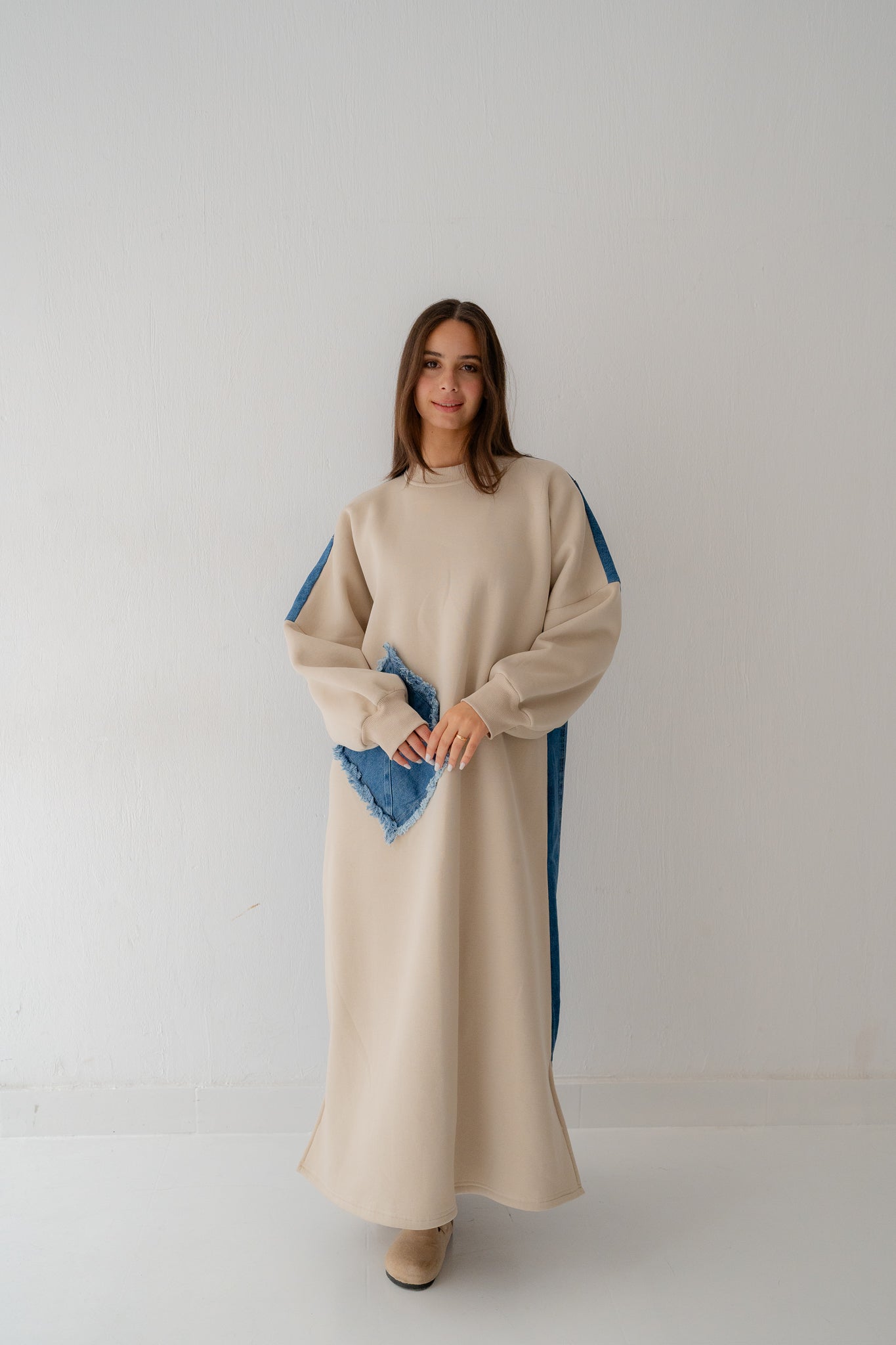 Back in Blue dress in beige - Lillyscarfofficial