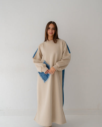 Back in Blue dress in beige - Lillyscarfofficial