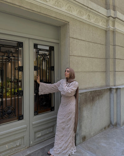 BEIGE CRINKLED DRESS - Lillyscarfofficial