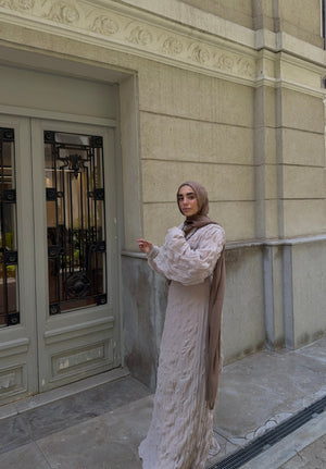BEIGE CRINKLED DRESS - Lillyscarfofficial