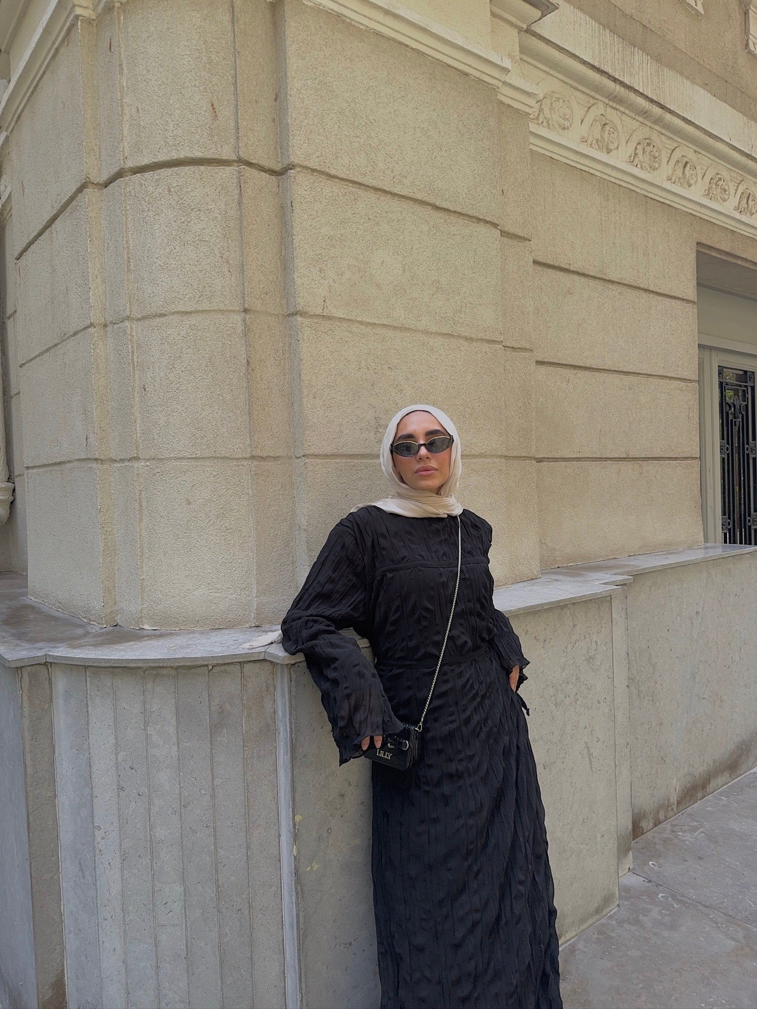 BLACK CRINKLED DRESS - Lillyscarfofficial