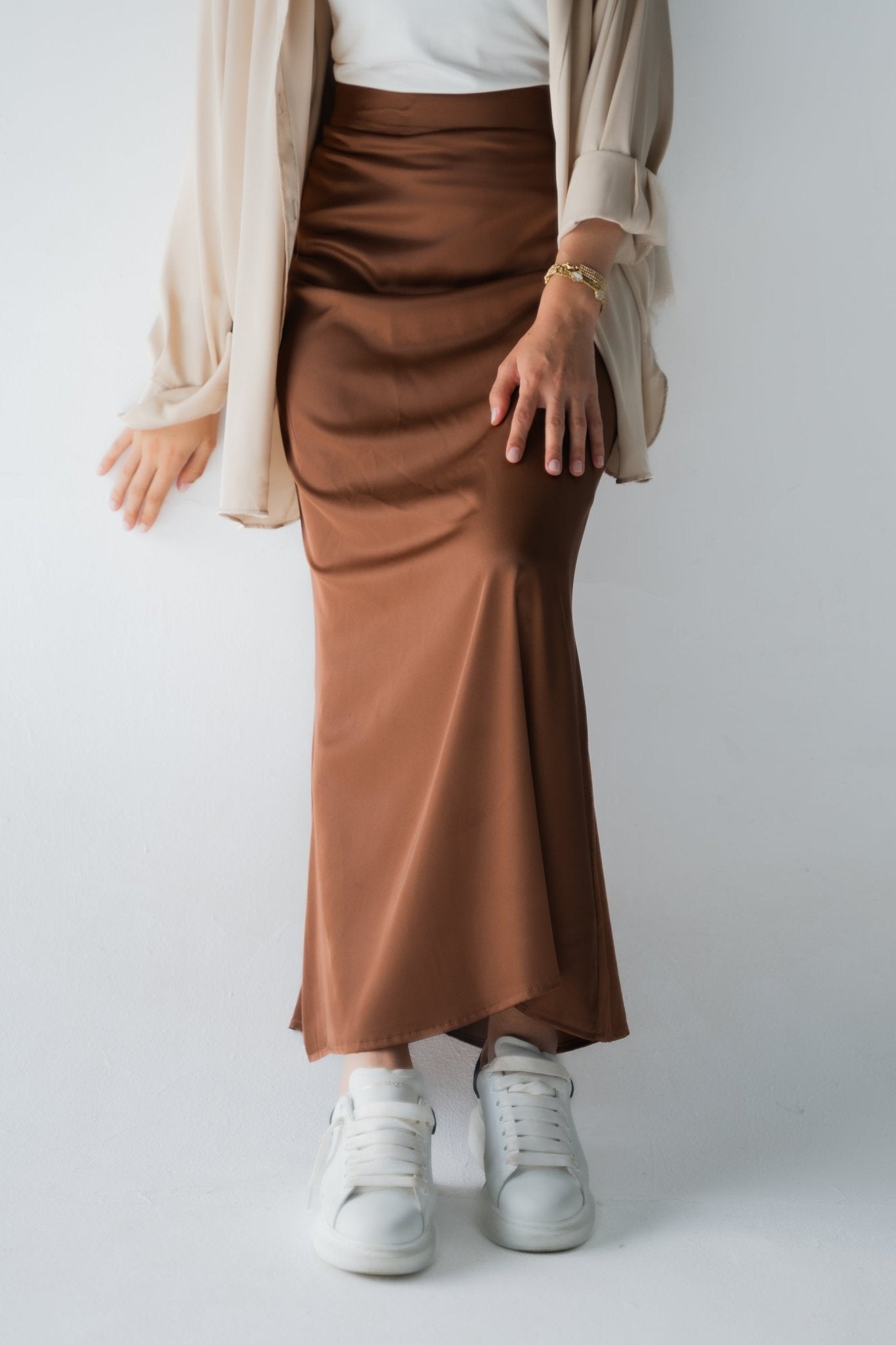 Chocolate Brown Satin Skirt - Lillyscarfofficial