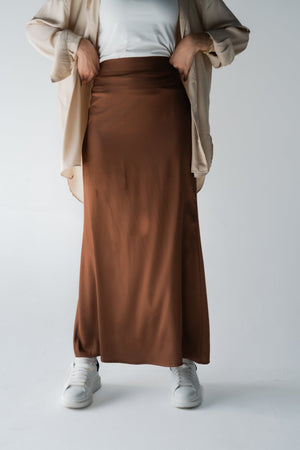 Chocolate Brown Satin Skirt - Lillyscarfofficial
