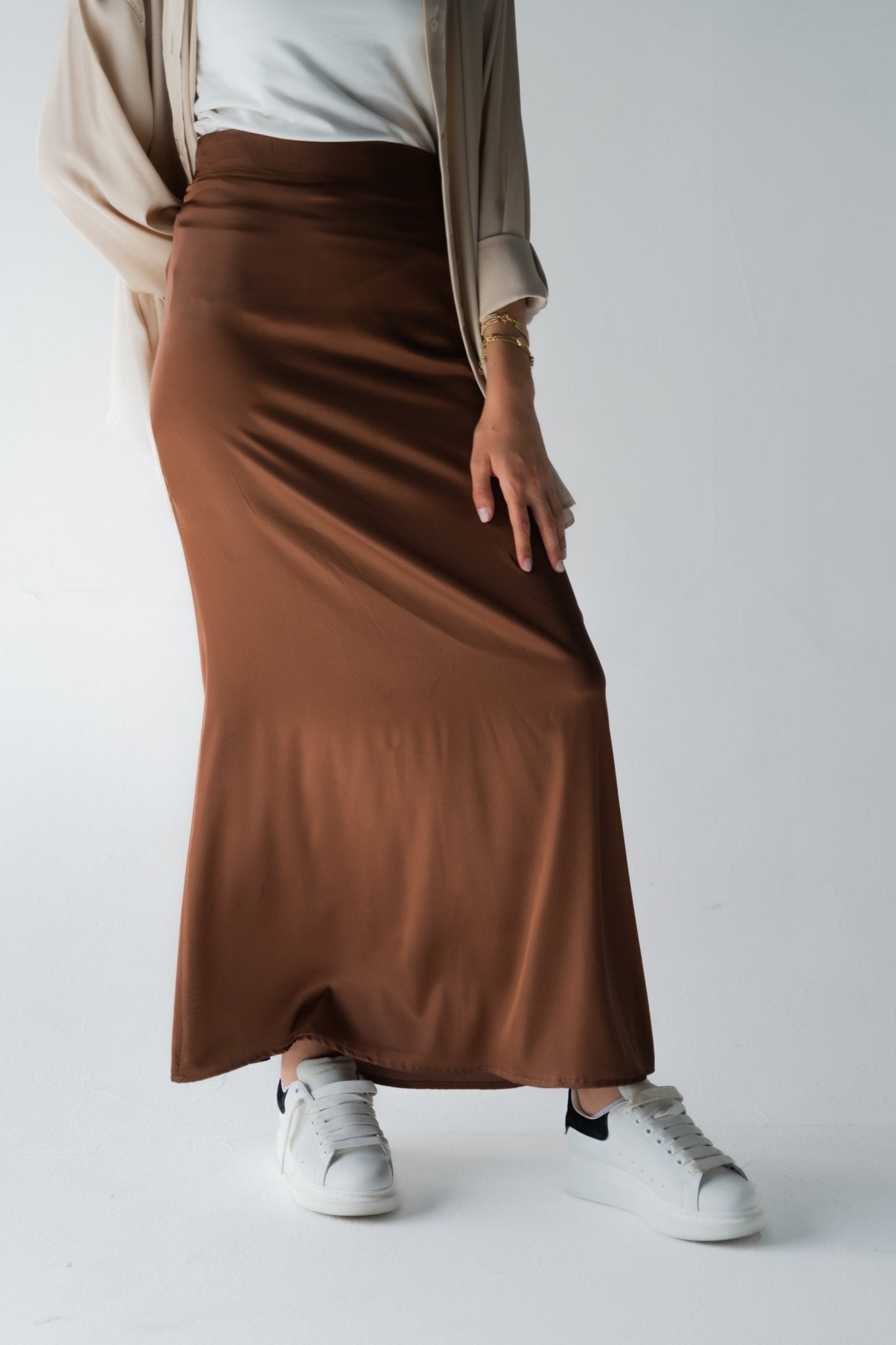 Chocolate Brown Satin Skirt - Lillyscarfofficial