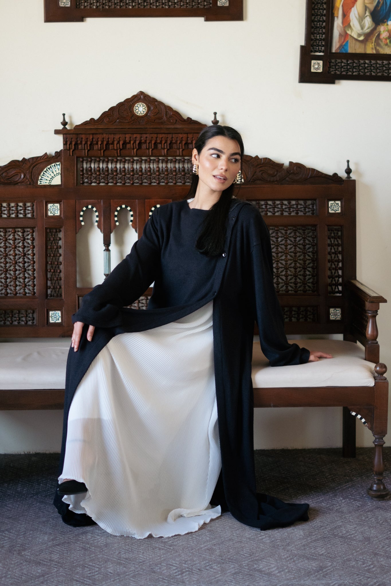 Knit Dress with Pleated Underlayer - Lillyscarfofficial