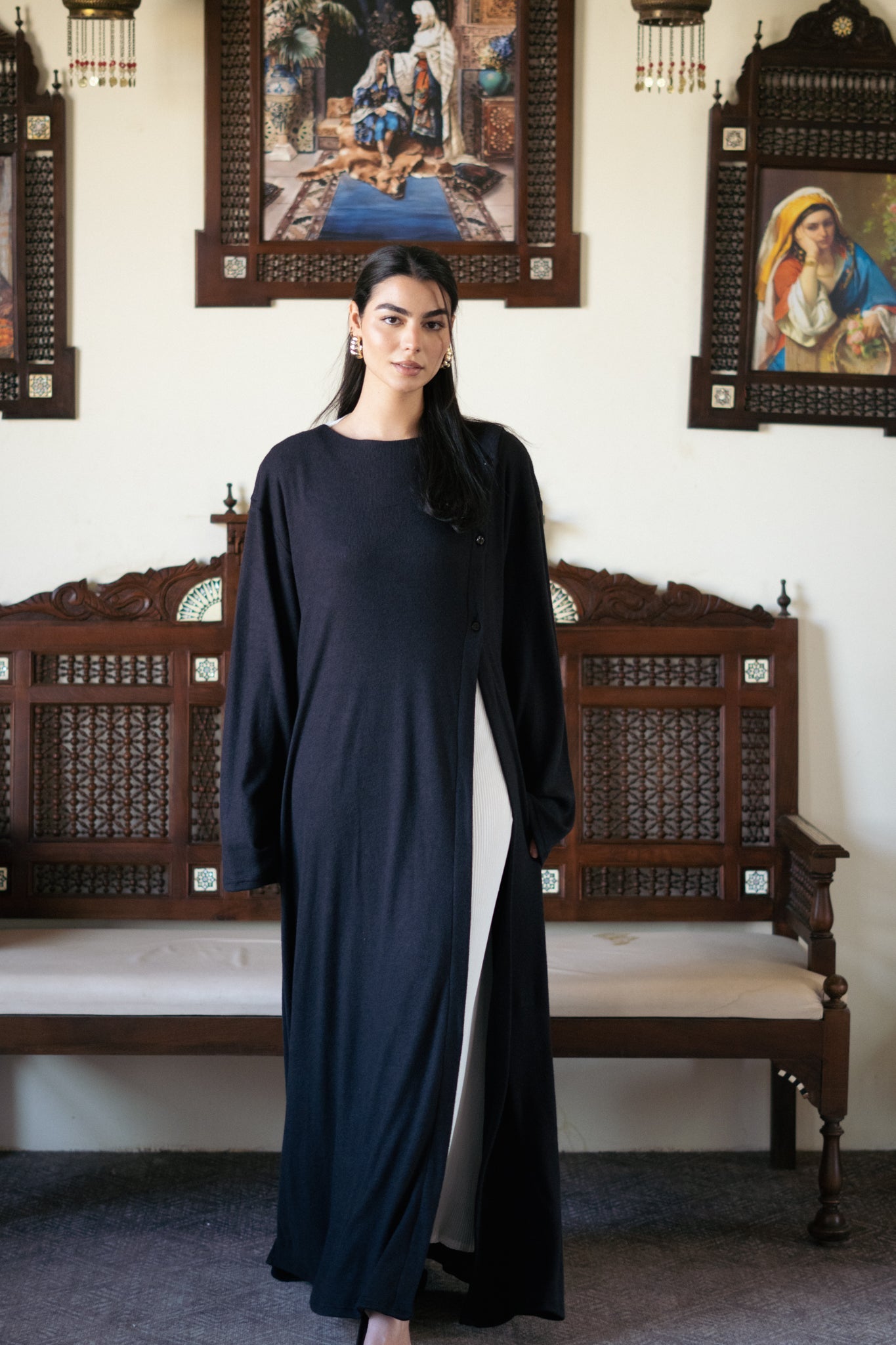 Knit Dress with Pleated Underlayer - Lillyscarfofficial