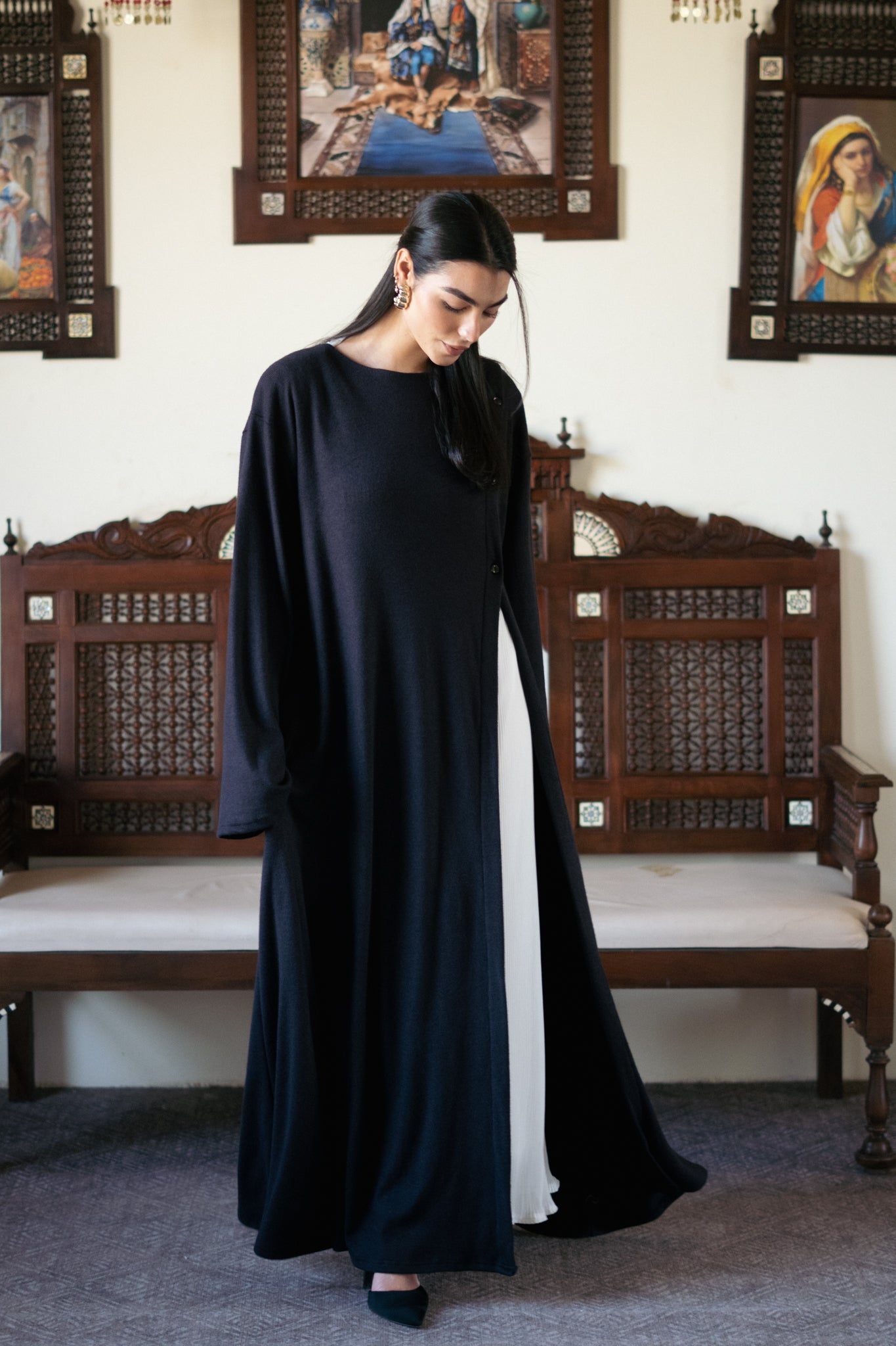 Knit Dress with Pleated Underlayer - Lillyscarfofficial