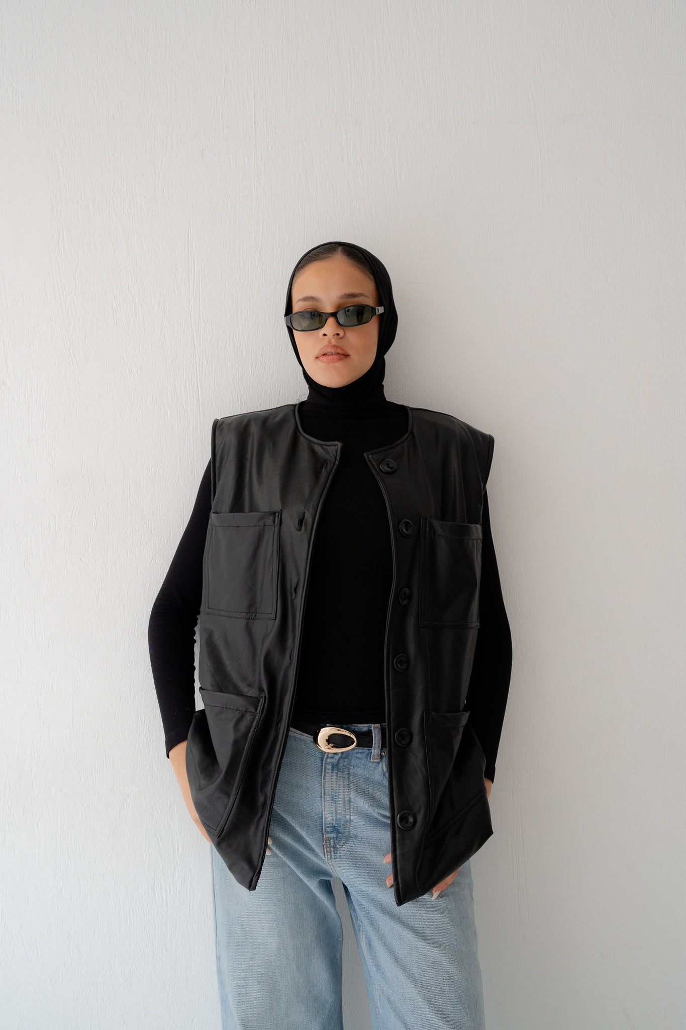 LEATHER BELTED VEST - Lillyscarfofficial