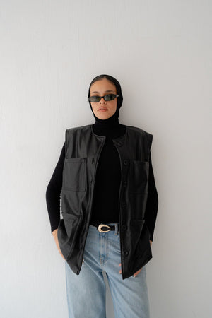 LEATHER BELTED VEST - Lillyscarfofficial