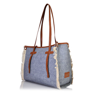 Lilly Denim Fringe Tote - Lillyscarfofficial