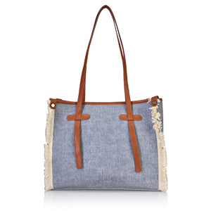 Lilly Denim Fringe Tote - Lillyscarfofficial