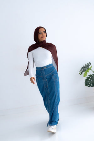 LONG DENIM SKIRT IN DARK BLUE - Lillyscarfofficial