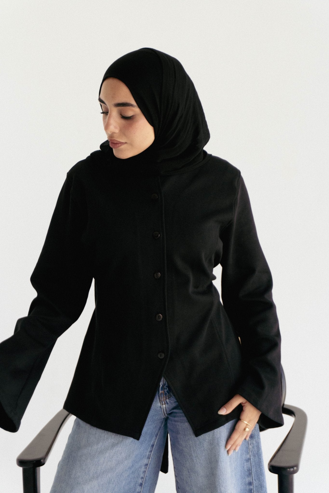 Mira Buttoned Top in Black - Lillyscarfofficial