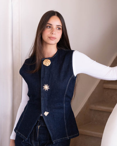 Oily indigo denim vest - Lillyscarfofficial