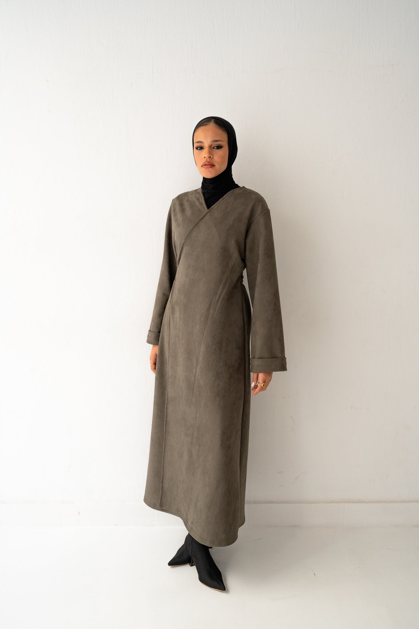 Olive Suede Dress - Lillyscarfofficial