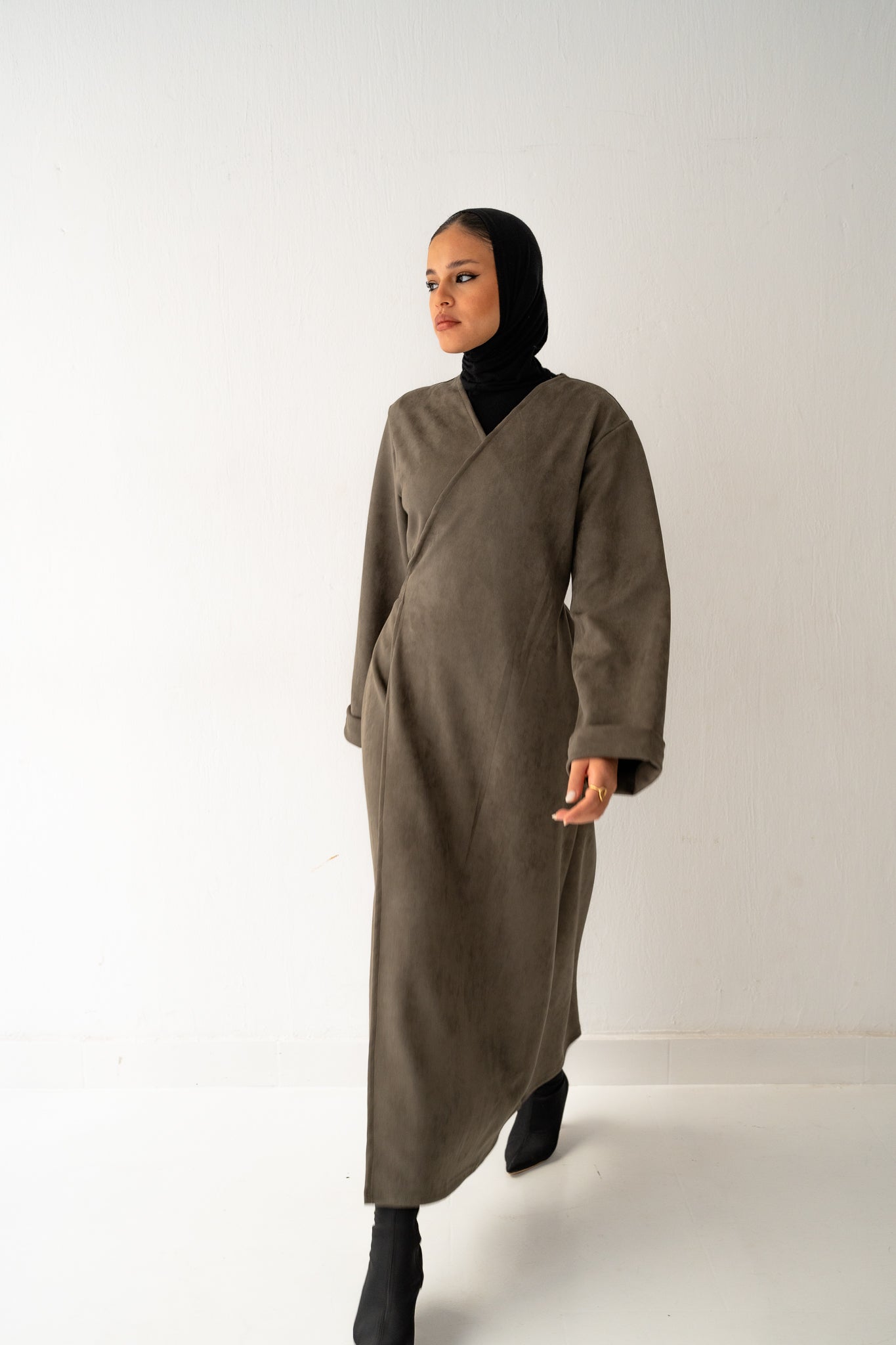 Olive Suede Dress - Lillyscarfofficial