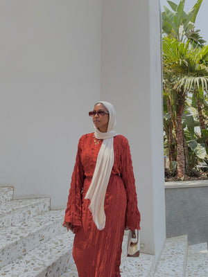 RUST CRINKLED DRESS - Lillyscarfofficial